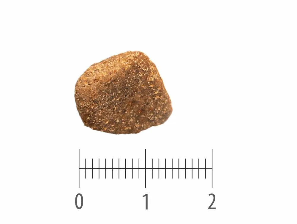Granule Adult Sensitive Lamb & Rabbit Grain Free nad pravítkem s dělením na centimetry a milimetry
