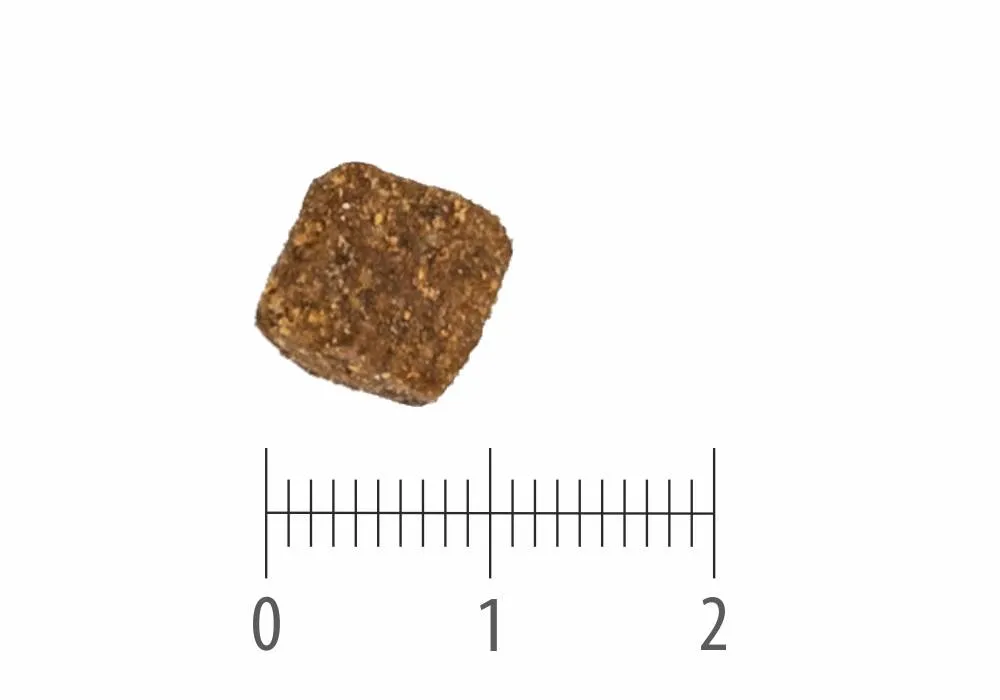 Granule Adult Salmon nad pravítkem s dělením na centimetry a milimetry
